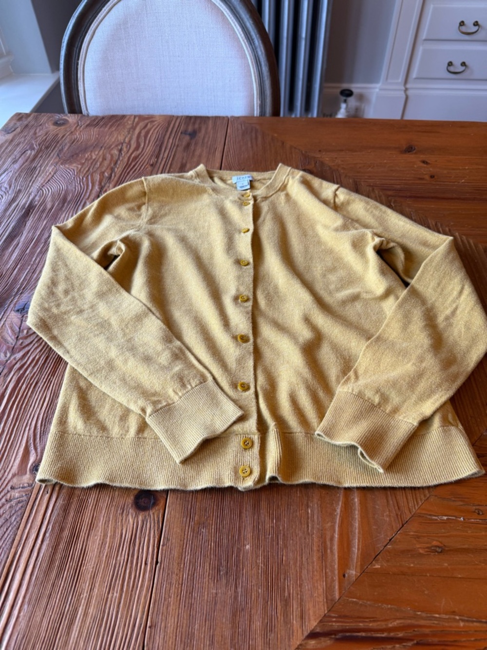 J. Crew Women's Mustard Cotton Crewneck Button Cardigan